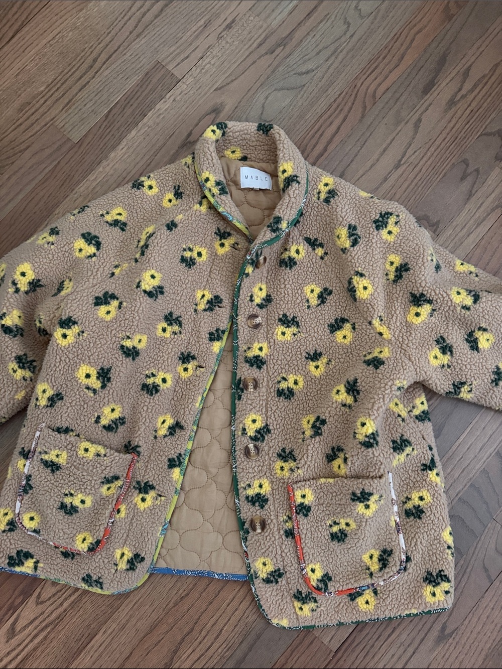 Mable. The Countryside Sherpa Pullover. Floral Jacket Brown & Green - Picture 3 of 4